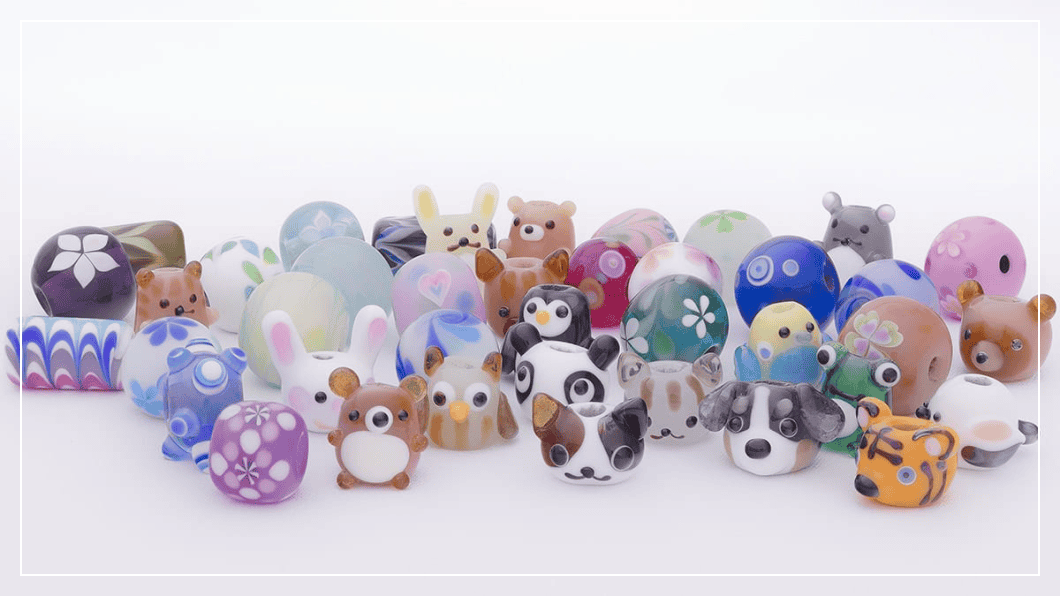 グラスマレライミュージアム伊豆高原、トンボ玉、わんこ玉、にゃんこ玉、動物玉、トンボ玉体験 2個コースサンプル